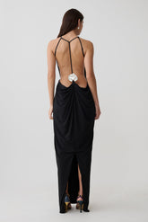 Bahari Low Back Halter Maxi Dress - Black