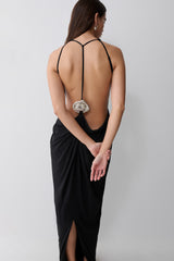 Bahari Low Back Halter Maxi Dress - Black