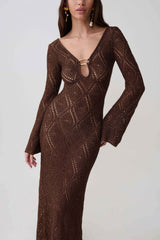 Chelsea Lurex Crochet Maxi Dress - Bronze