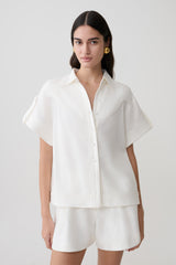 Selena Linen Short Sleeve Shirt - White