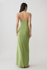 Fiorella Embellished Satin Maxi Dress - Pistachio