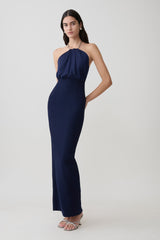 Elina Satin Necklace Maxi Dress - Navy