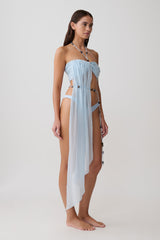 Kai Beaded Draped Scarf Top - Pale Blue