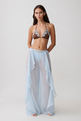 Kai Sheer Draped Ruffle Pant - Pale Blue