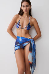 Nena Sheer Mesh Print Sarong - Blue Abstract Print