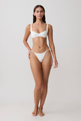 Blossom Side Tie Bikini Bottom - White Textured Fabric