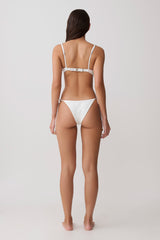Blossom Side Tie Bikini Bottom - White Textured Fabric