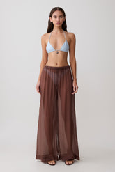 Leilani Sheer Drawstring Wide Leg Pants - Chocolate