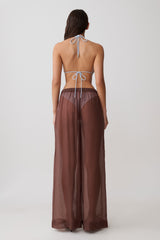 Leilani Sheer Drawstring Wide Leg Pants - Chocolate