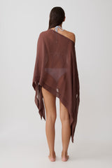 Leilani Sheer Draped Asymmetric Top - Chocolate
