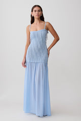 Belinda Beaded Knit & Chiffon Maxi Dress - Light Blue