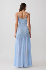 Belinda Beaded Knit & Chiffon Maxi Dress - Light Blue