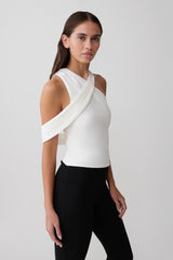 Sable Crossover Crepe Halter Top - White