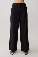 Brielle Straight Leg Linen Pant - Black