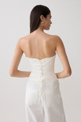 Annie Strapless Tie Back Linen Top - White