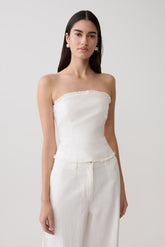 Annie Strapless Tie Back Linen Top - White