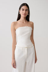 Annie Strapless Tie Back Linen Top - White