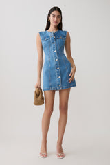Penn Button Front Denim Mini Dress - Summer Blue