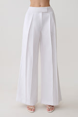 Raya Mid Rise Wide Leg Linen Pant - White