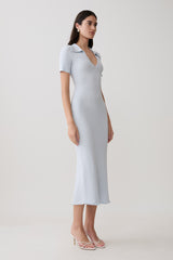 Nichelle Short Sleeve Collared Knit Midi Dress - Light Blue