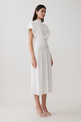 Ailla High Neck Cowl Midi Dress - White