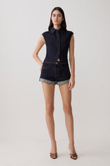 Krissy Rolled Hem Denim Shorts - Washed Indigo Blue