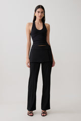 Daisy Wrap Skirt Straight Leg Pants - Black