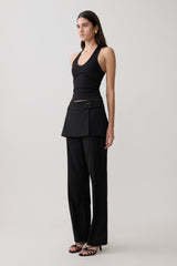 Daisy Wrap Skirt Straight Leg Pants - Black