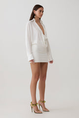 Soleia Cowl Drape Shirt Dress - White