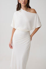 Alva Wool Lyocell Draped Midi Dress - White