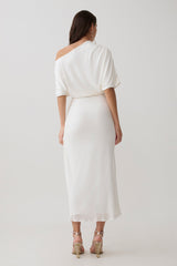 Alva Wool Lyocell Draped Midi Dress - White