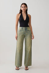 Joey Mid Rise Wide Leg Jeans - Green Wash