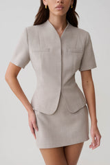 Laila Suiting Short Sleeve Top - Grey