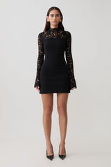 Aurelie Long Sleeve Lace Mini Dress - Black