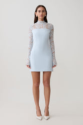 Aurelie Long Sleeve Lace Mini Dress - Sky Blue