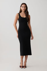Allyra Scoop Stretch Crepe Midi Dress - Black
