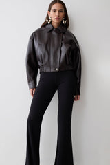 Paige Faux Leather Cropped Jacket - Cherry Brown