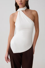 Jemma One Shoulder Tie Top - White