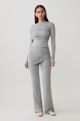 Keaton Modal Straight Leg Overlay Pant - Grey Marle