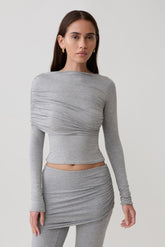 Keaton Modal Long Sleeve Overlay Top - Grey Marle
