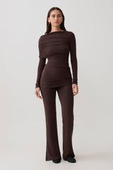 Keaton Modal Straight Leg Overlay Pant - Espresso