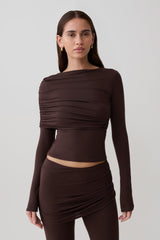 Keaton Modal Long Sleeve Overlay Top - Espresso