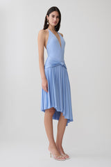 Zelda Asymmetric Slinky Midi Dress - Cornflower Blue