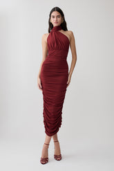 Giannie Draped Midi Dress - Merlot