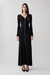 Tanya Buttoned Long Sleeve Maxi Dress - Black