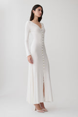Tanya Buttoned Long Sleeve Maxi Dress - White