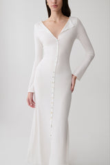 Tanya Buttoned Long Sleeve Maxi Dress - White