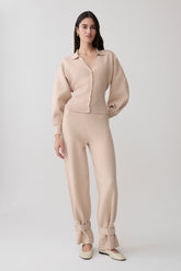 Blaine Knit Cuffed Wide Leg Pants - Oat Marle