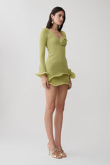 Samira Knit Long Sleeve Mini Dress - Light Olive