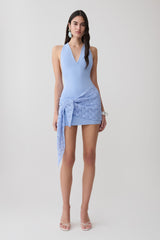 Mollie Mini Dress With Crochet Overlay - Cornflower Blue
